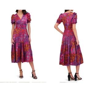 Vince Camuto NWT Women's Size 6 Paisley Puff Sleeve Satin Midi Dress Boho $168